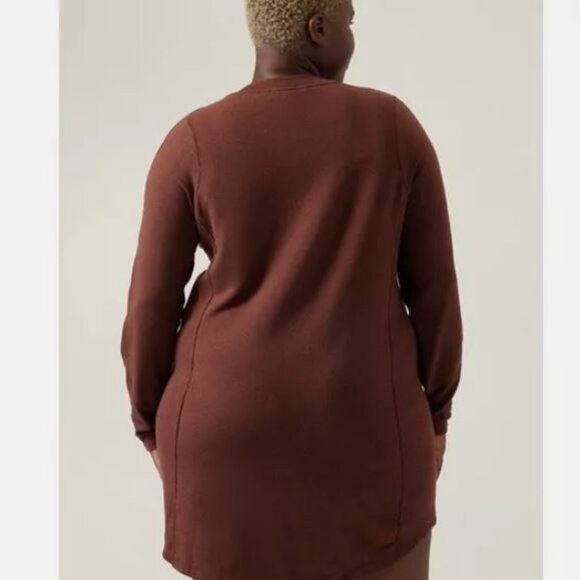 Athleta Plus Mahogany Brown Balance Coaster Luxe Sweatshirt Dress 1X Double list - Picture 2 of 7